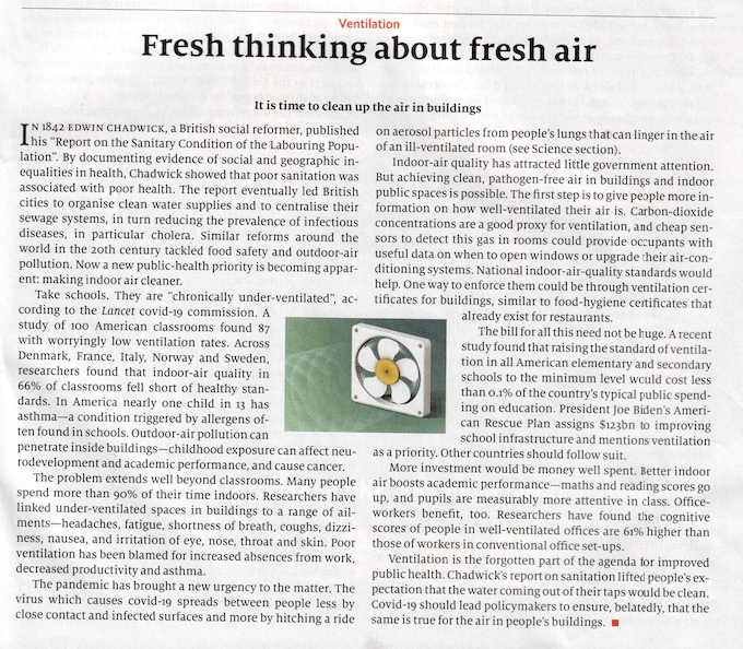 An Economist article talking about the importance of good indoor air quality